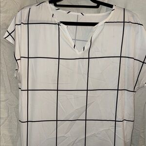 White and Black Boxy Blouse with Grid Pattern